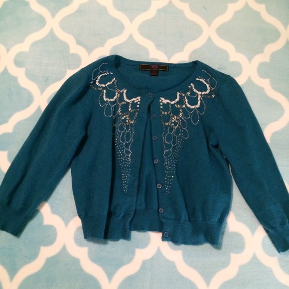 Dark Turquoise Cropped Sequin Cardigan