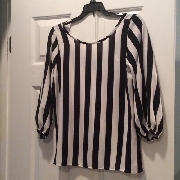 Tops - Black and white striped blouse with bow back