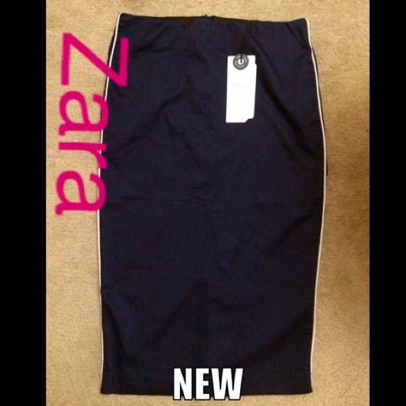 NWT Zara Denim Stretch Pencil Skirt L - Picture 1 of 4
