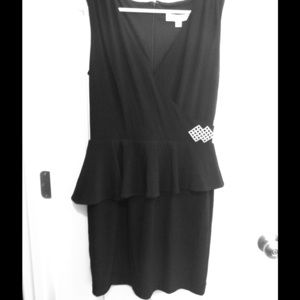 Black Papillon dress with rhinestone brooch