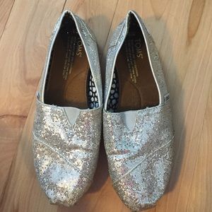 TOMS silver glitter shoes