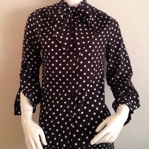 Thrifted polka dot bow collared blouse
