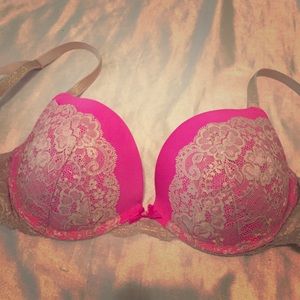 Victoria's Secret pink and gold lace PUSH UP bra