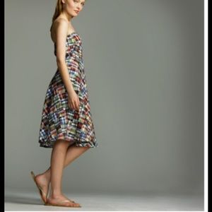 Strapless patchwork Madras beach dress w/ pockets