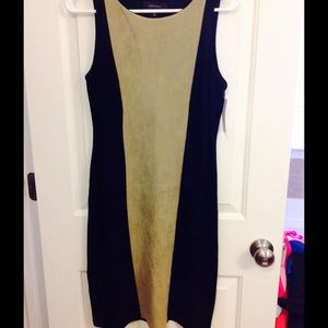 Sleek black with tan dress w/ suede panel