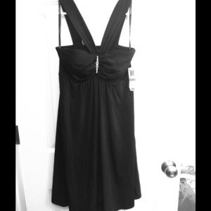 Black Halter cocktail dress with rhinestone detail