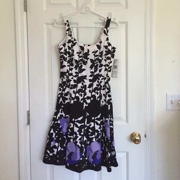 Nine West 50s style dress, black/purple floral.