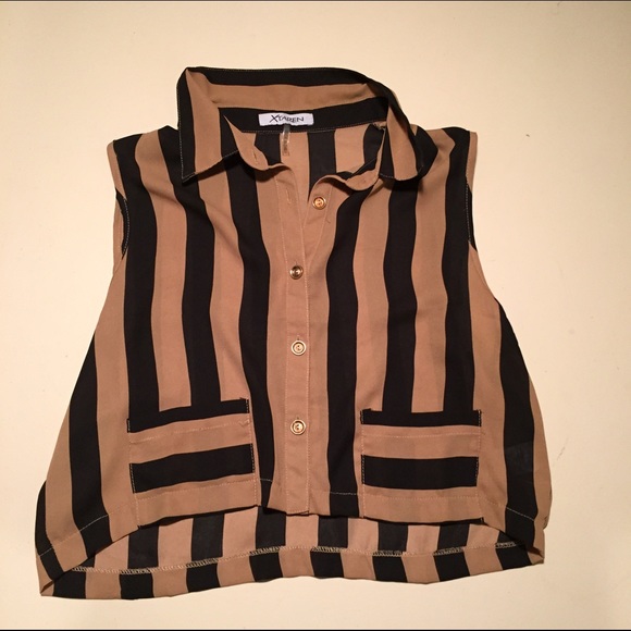 Black and brown striped cropped tank top