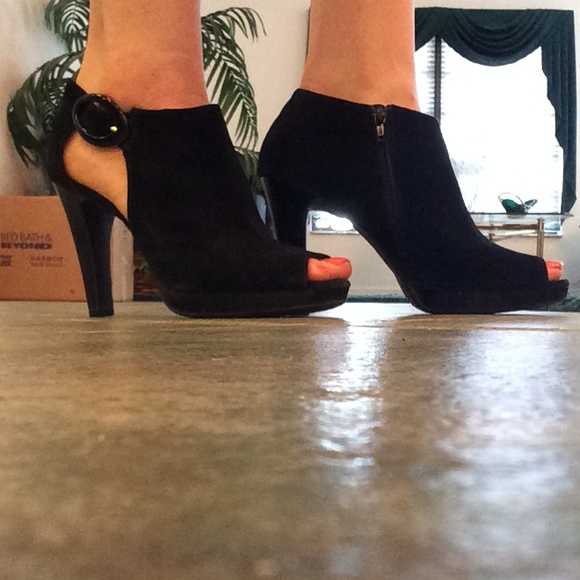 Suade black bootie heels