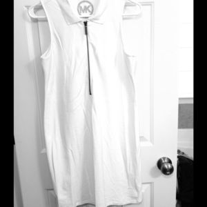 White cotton zip polo shirt dress