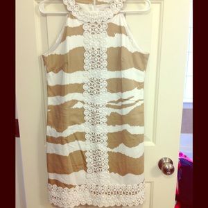 Tan and white safari style print dress