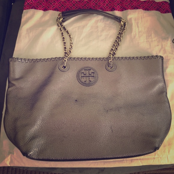 Tory Burch Marion Small East/West Tote in Gunmetal