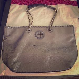 Tory Burch Marion Small East/West Tote in Gunmetal