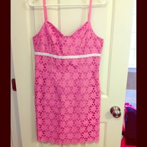 Pink Eyelet designer dress with w/ ribbon detail