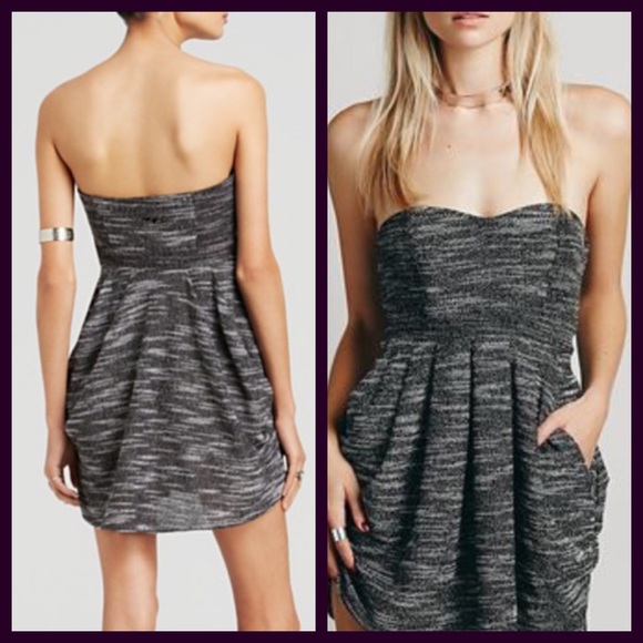 FREE PEOPLE Black White Strapless Tube Mini Dress - Picture 2 of 7