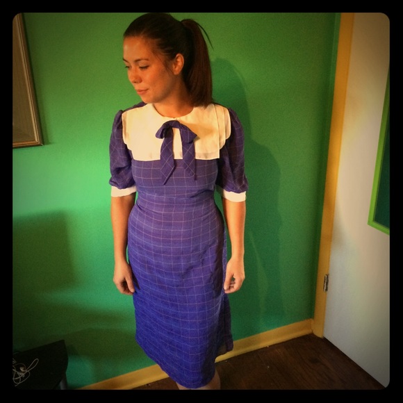 Vintage dress blue with white lapel and blue tie