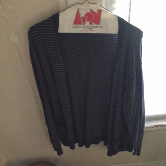 Men's long navy and gray cardigan
