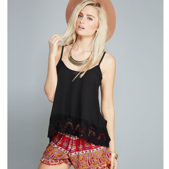 Brand new black lace trim chiffon tank
