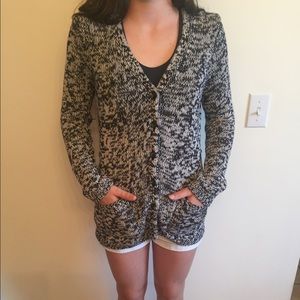 Blue and White Cardigan with Hood and Buttons