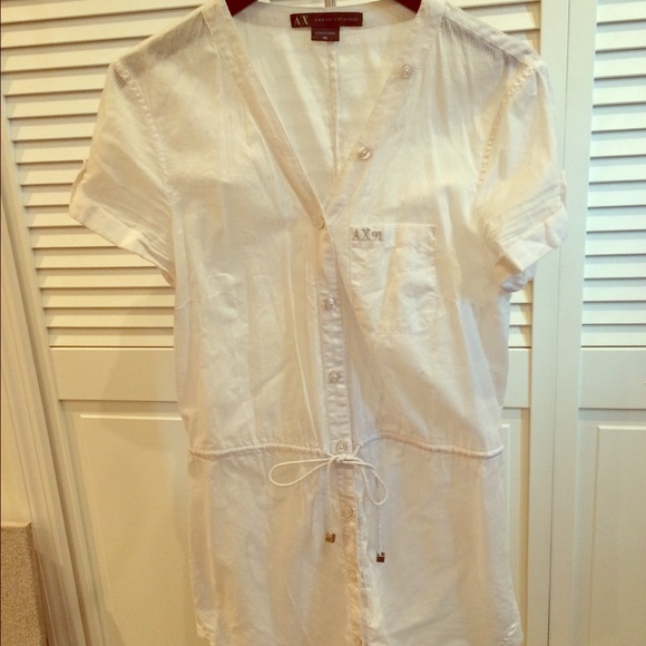 Armani Exchange White Shadow Stripe Shirtdress XS