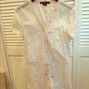 Armani Exchange White Shadow Stripe Shirtdress XS