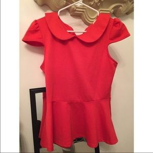 Peter Pan peplum top - orangey/red
