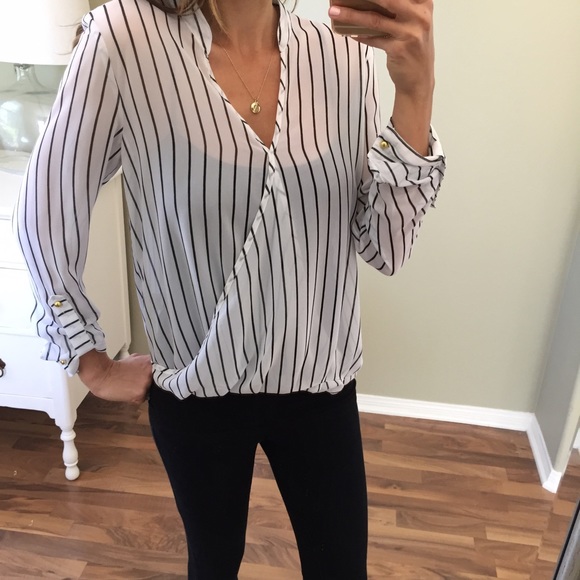 Sold • Black & White Sheer Wrap Blouse - Picture 2 of 4