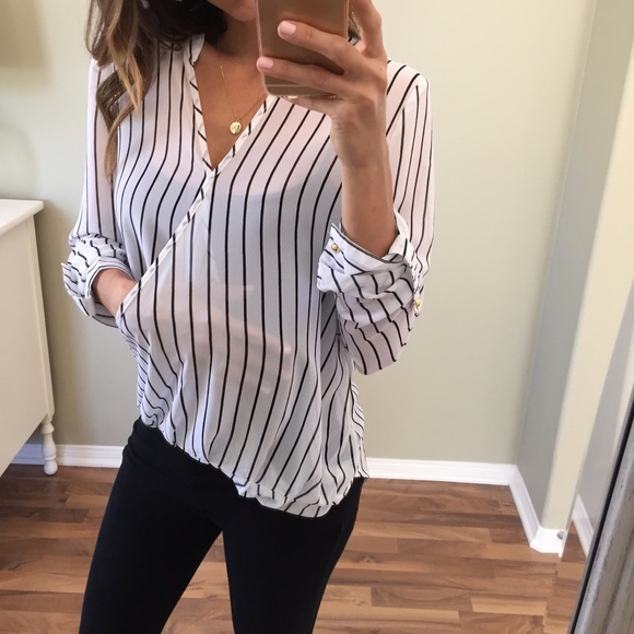 Sold • Black & White Sheer Wrap Blouse - Picture 4 of 4