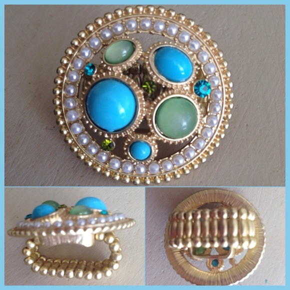 Accessories - Gold pearl & turquoise adjustable  ring