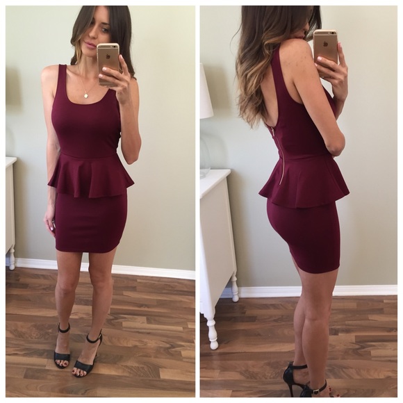 Dresses & Skirts - Sold • Burgundy Peplum Dress