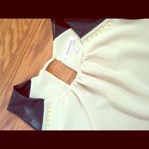 Studded Leather-look Shoulders Sleeveless Top