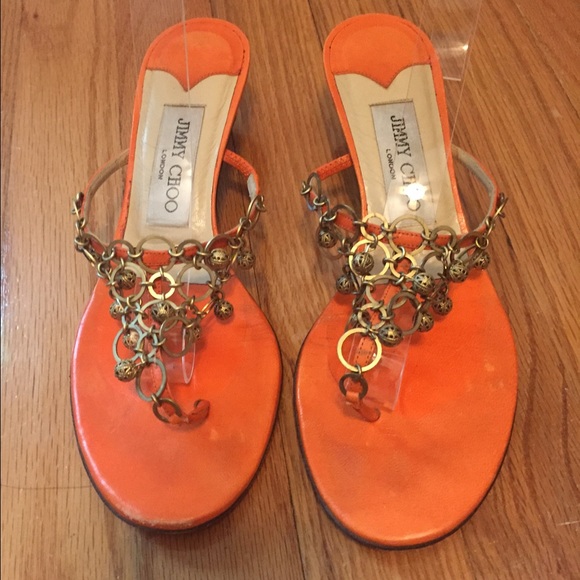 Jimmy Choo Orange Kitten Heel Embellished  Sandals - Picture 6 of 6