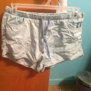 Light stretch faux blue jean shorts