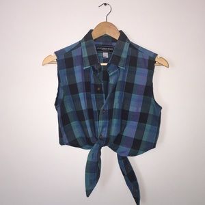 Flannel button up crop tank