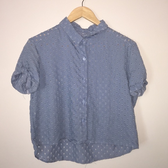 Denim crop top button up with cutout detail