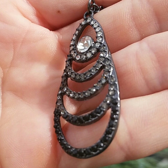 Gunmetal black, silver & clear rhinestone necklace - Picture 2 of 4