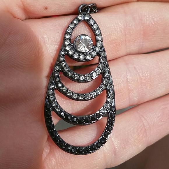 Gunmetal black, silver & clear rhinestone necklace - Picture 3 of 4