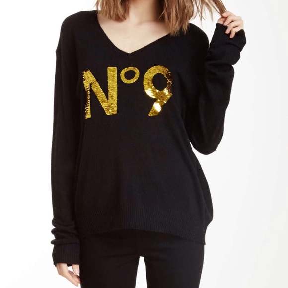 Wildfox Tops - Wildfox No 9 v-neck sweater black with gold sequin