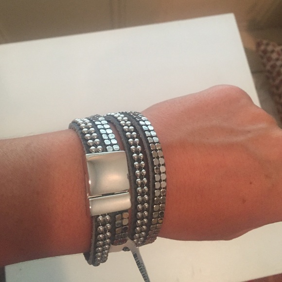Jewelry - Grey and Silver Leather Wrap Bracelet!