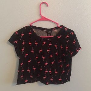 Black and Pink Flamingo Cropped Tee