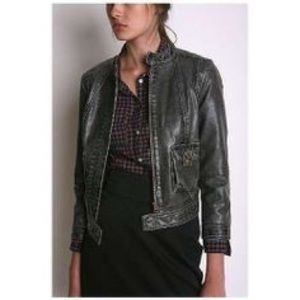 Silence + Noise 3/4 Sleeve Grey Leather Jacket