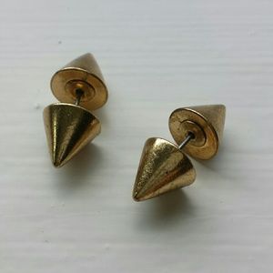 Gold double spike earrings