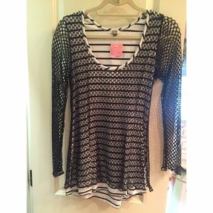 NWT never worn striped and fishnet shirt
