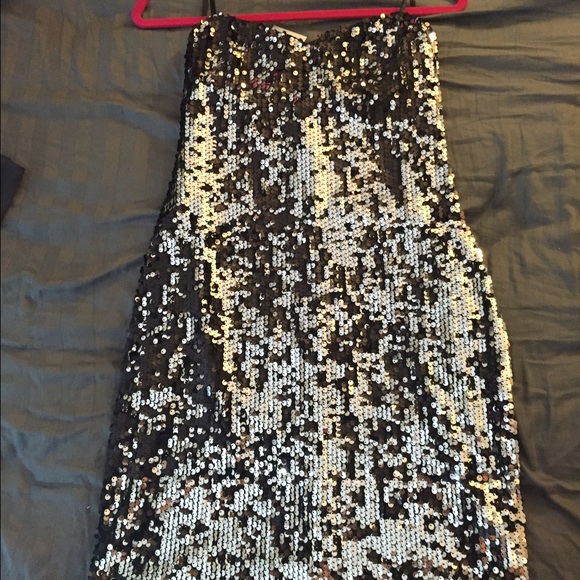 Black sequin strapless dress
