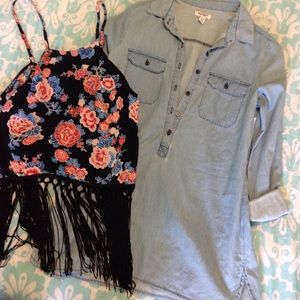 Light denim shirt and fringe top bundle!