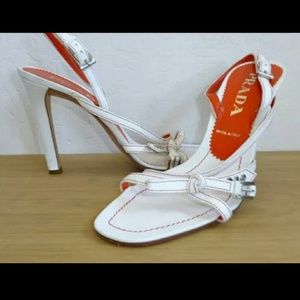 Prada sandals heels: white leather like new!