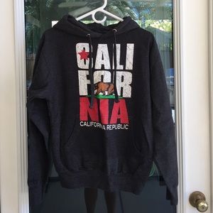 Dark grey California hooded sweatshirt.