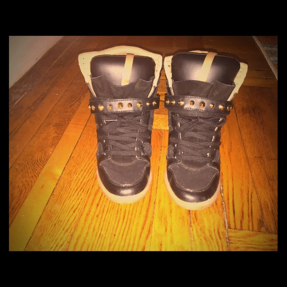 Black and gold wedge sneakers