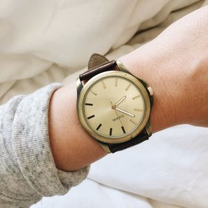 Gold & brown leather watch