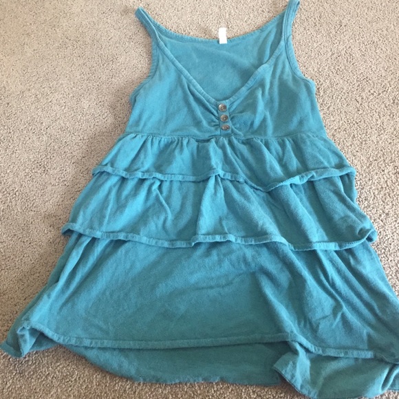 Blue green ruffled tank top